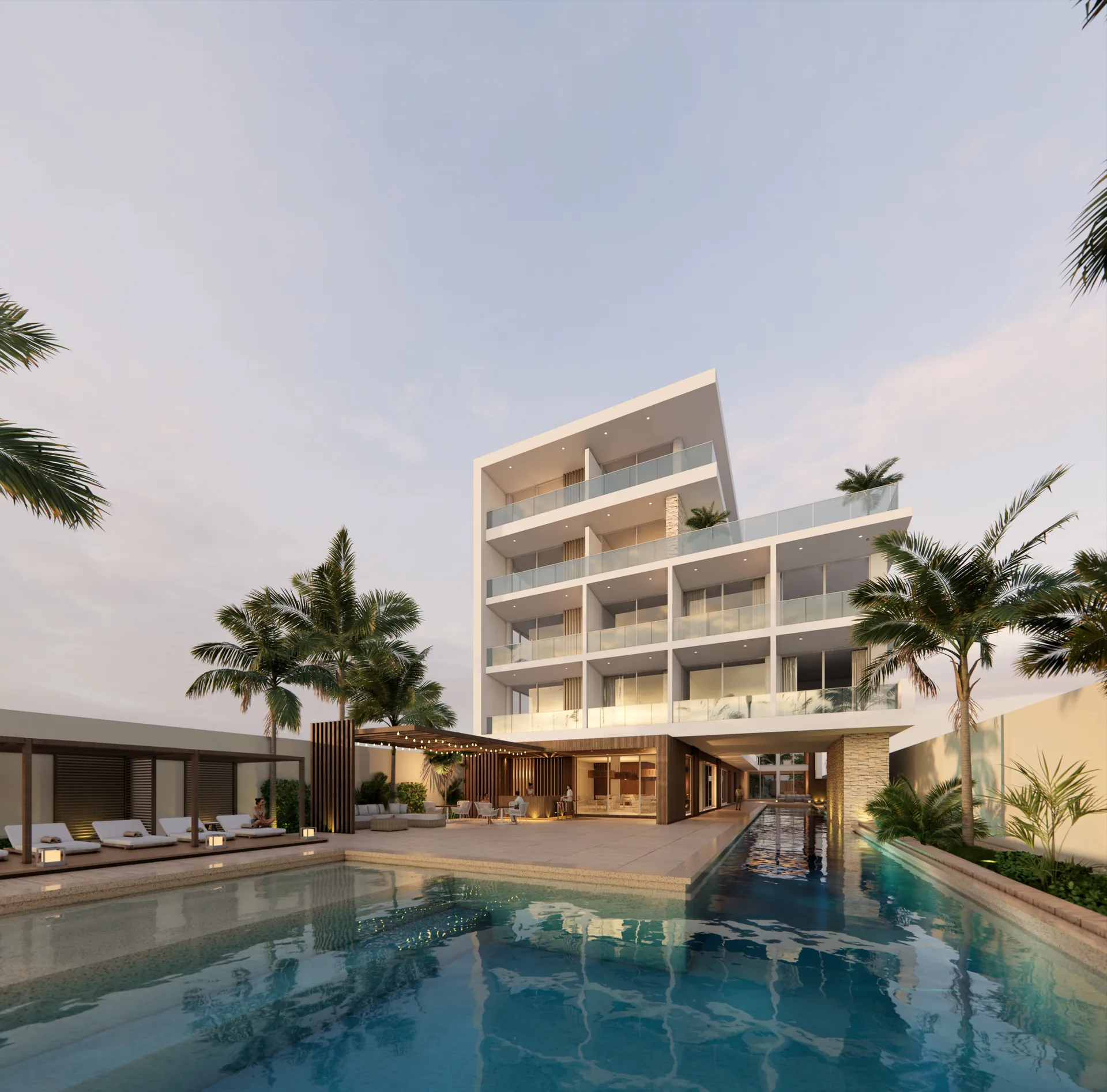 Edificio Ensenada 2 · Vista general piscina y volumen